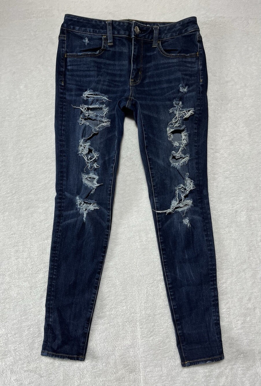 American Eagle Jeans Womens 8 Long Blue Super Stretch X 4 Distressed Denim